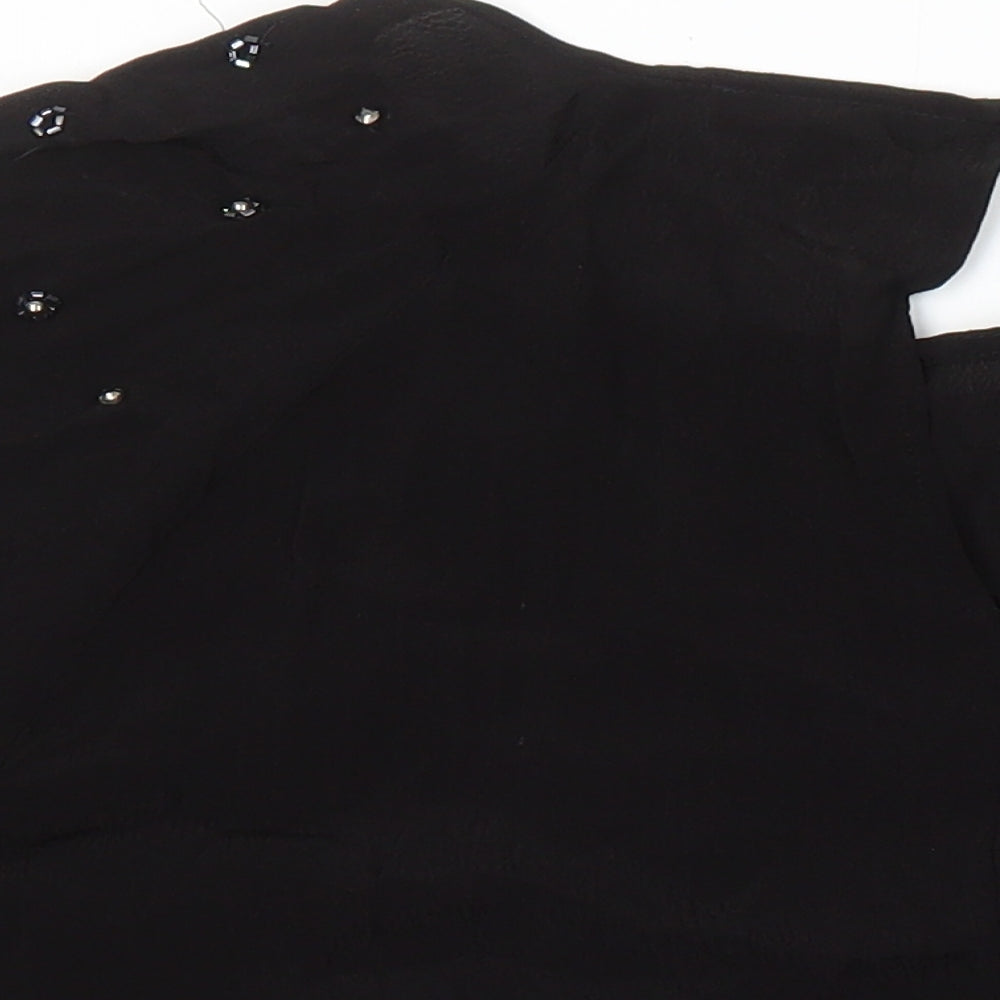 River Island Womens Black Viscose Tunic Blouse Size 18 Boat Neck - Beaded Detail