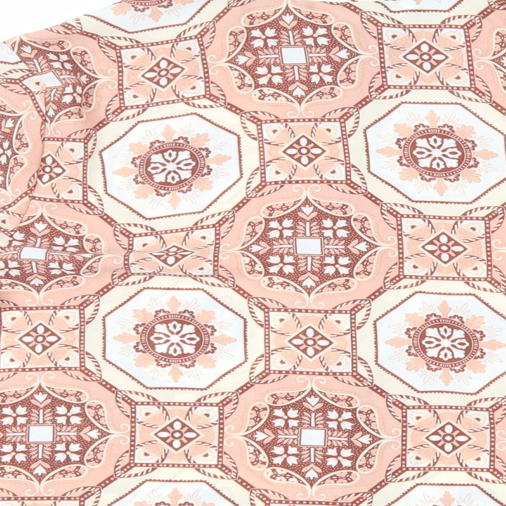 Marks and Spencer Womens Pink Geometric Polyester Basic Button-Up Size 14 Collared - Mosaic Print