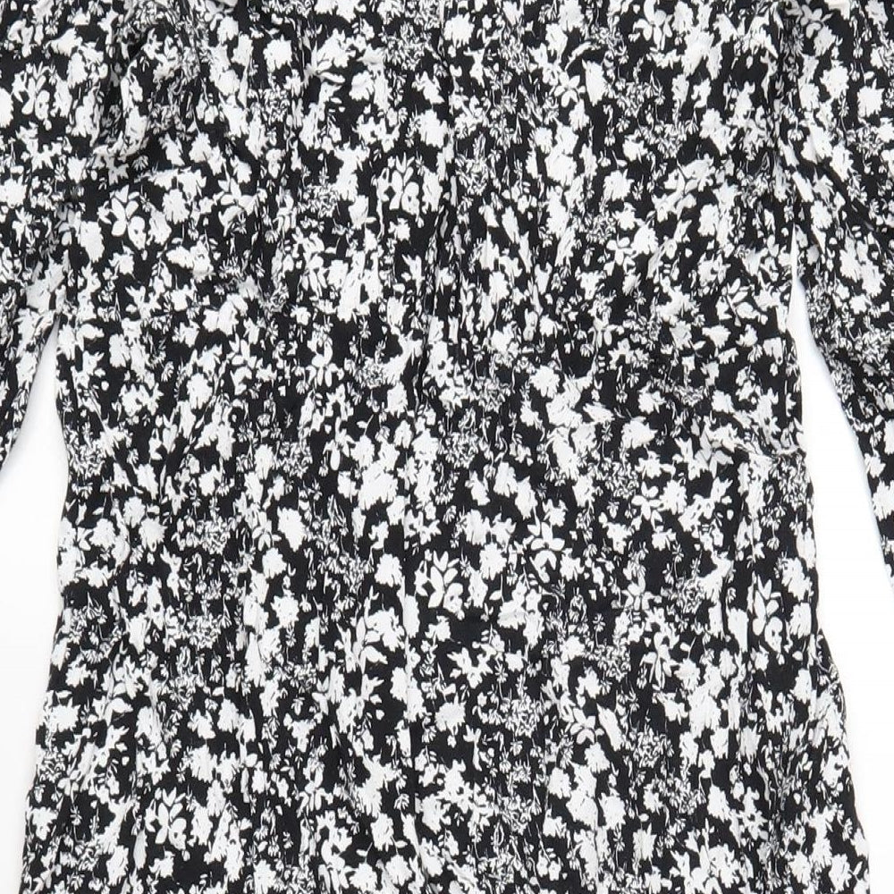 Marks and Spencer Womens Black Geometric Viscose A-Line Size 16 Mock Neck Zip