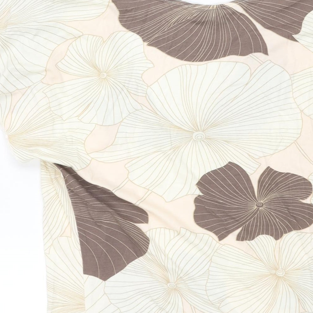 Marks and Spencer Womens Ivory Geometric Viscose Basic Blouse Size 16 V-Neck - Tie Detail