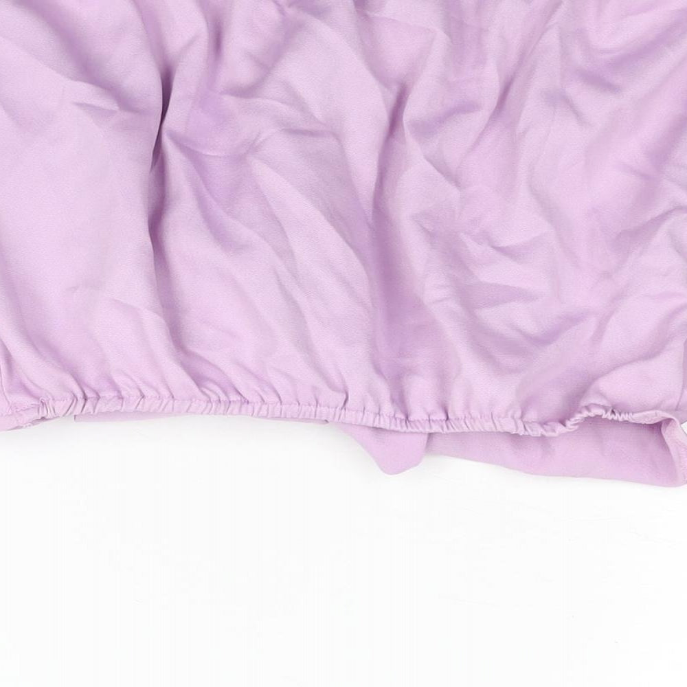 PRETTYLITTLETHING Womens Purple Polyester Cropped Blouse Size 10 V-Neck - Twist Rouched