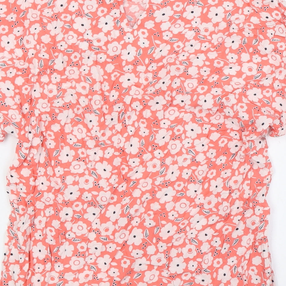 Marks and Spencer Womens Pink Floral Viscose Basic Button-Up Size 8 Boat Neck