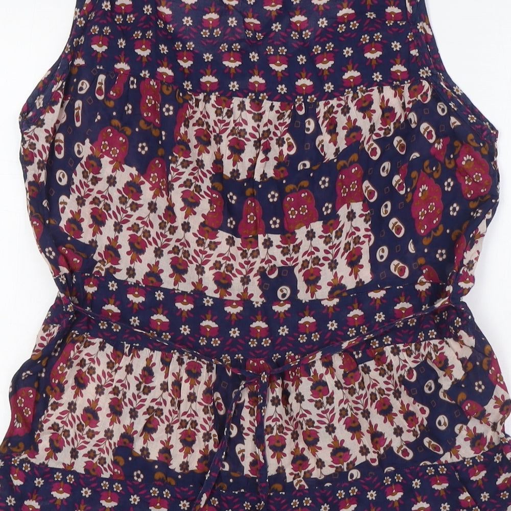 Dorothy Perkins Womens Blue Floral Cotton Tunic Button-Up Size 8 Scoop Neck