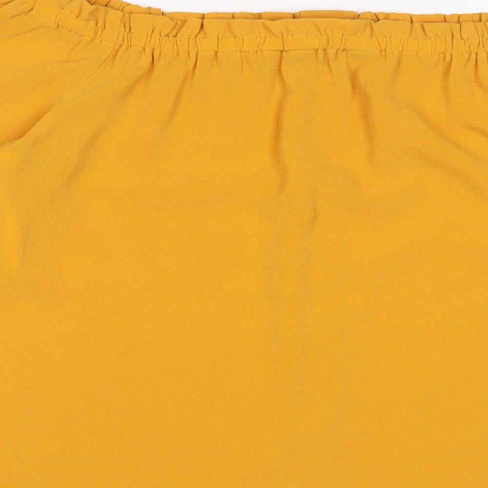 Dorothy Perkins Womens Yellow Polyester Basic T-Shirt Size 12 Off the Shoulder - Buttons