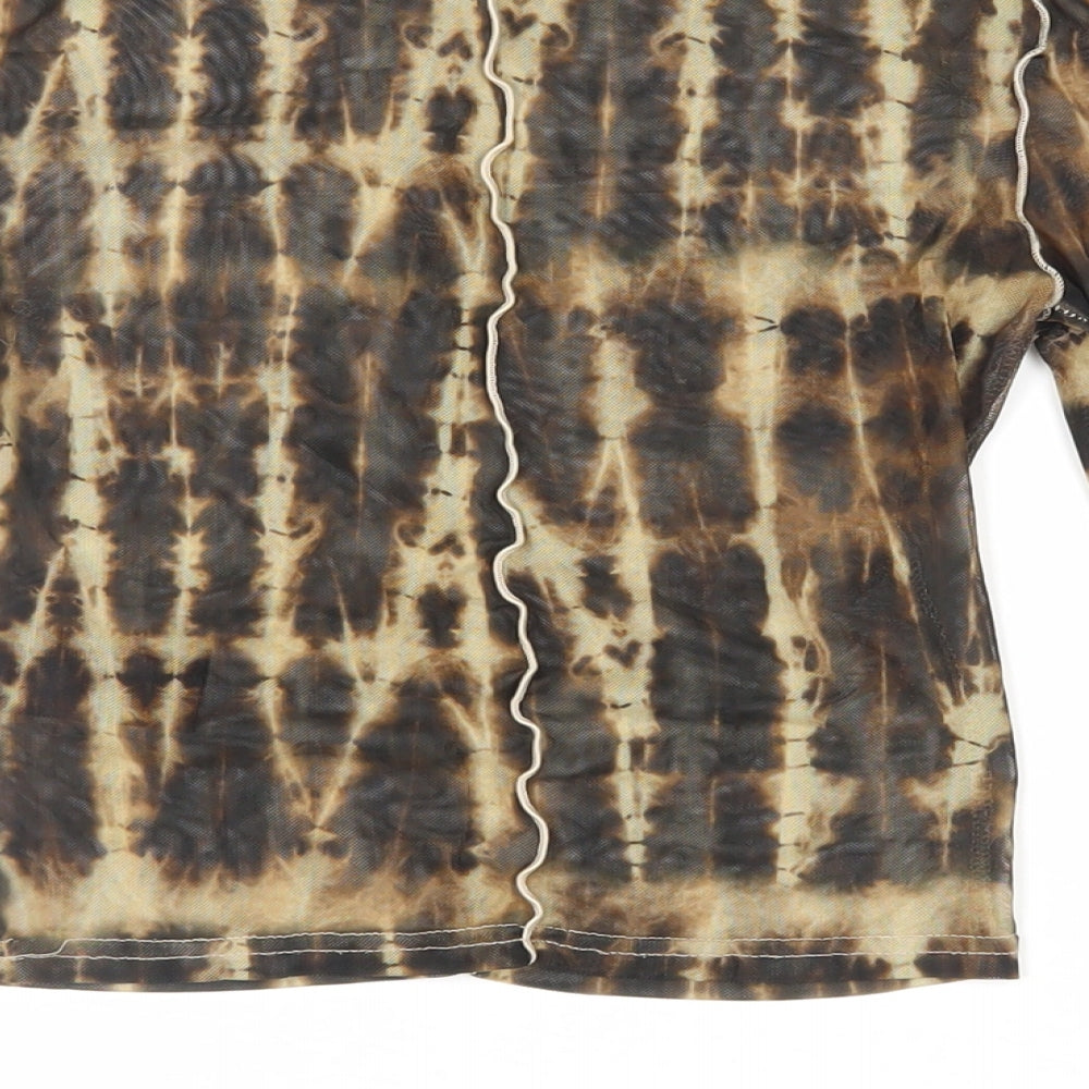 Urban Outfitters Womens Brown Geometric Polyester Cropped T-Shirt Size XS Crew Neck - Sheer