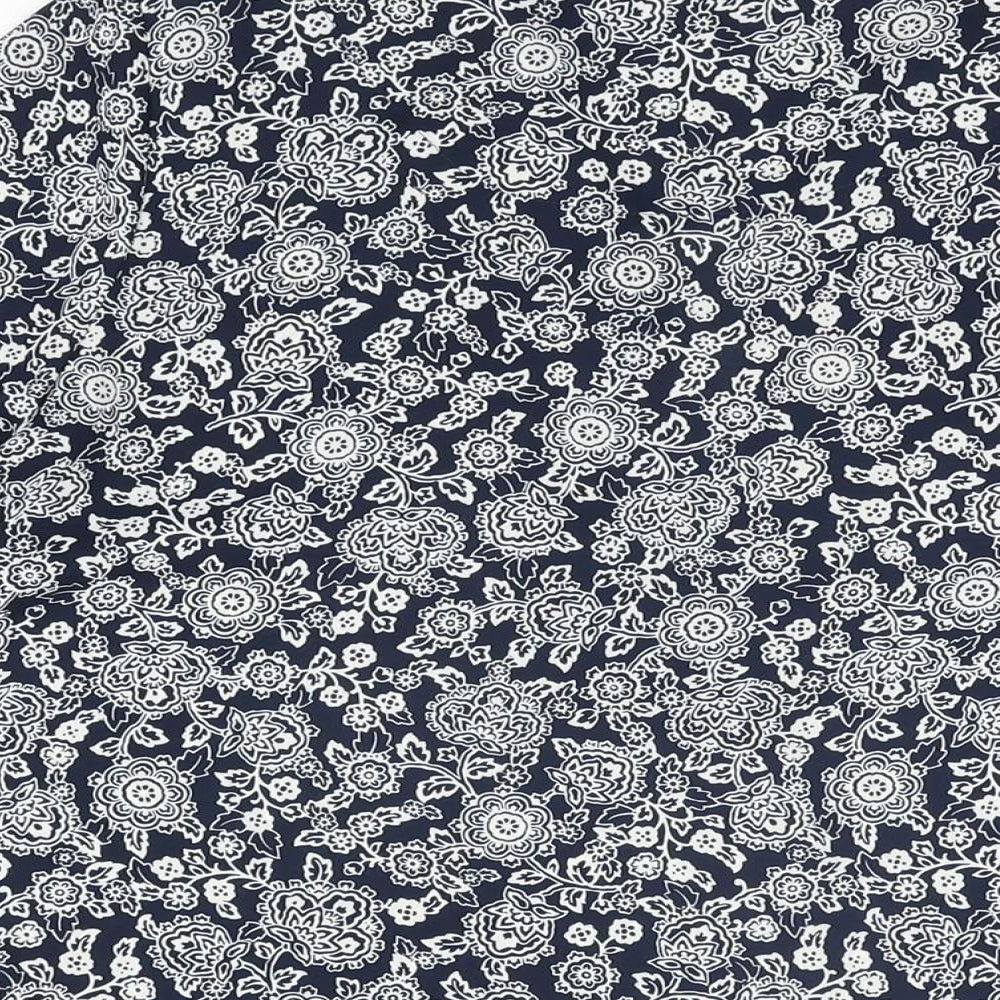 Marks and Spencer Womens Blue Floral Polyester Basic Blouse Size 12 V-Neck