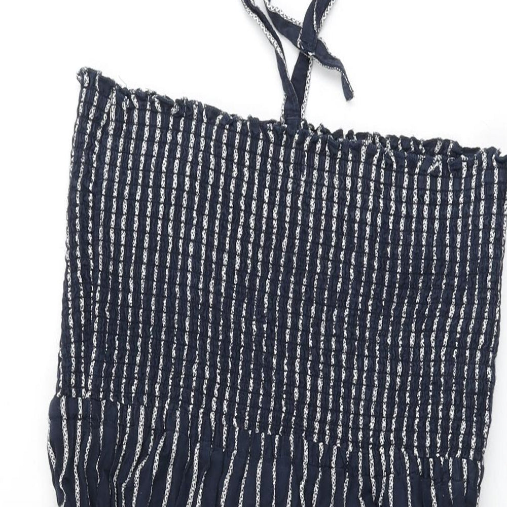 Marks and Spencer Womens Blue Striped Cotton Shift Size 14 Halter Tie