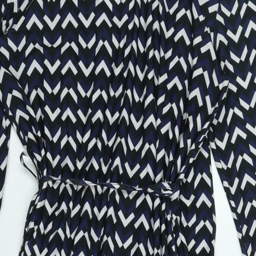 Marks and Spencer Womens Multicoloured Geometric Polyester Wrap Dress Size 10 V-Neck Tie