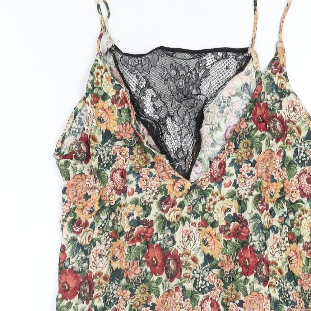Zara Womens Multicoloured Floral Viscose Camisole T-Shirt Size XS V-Neck