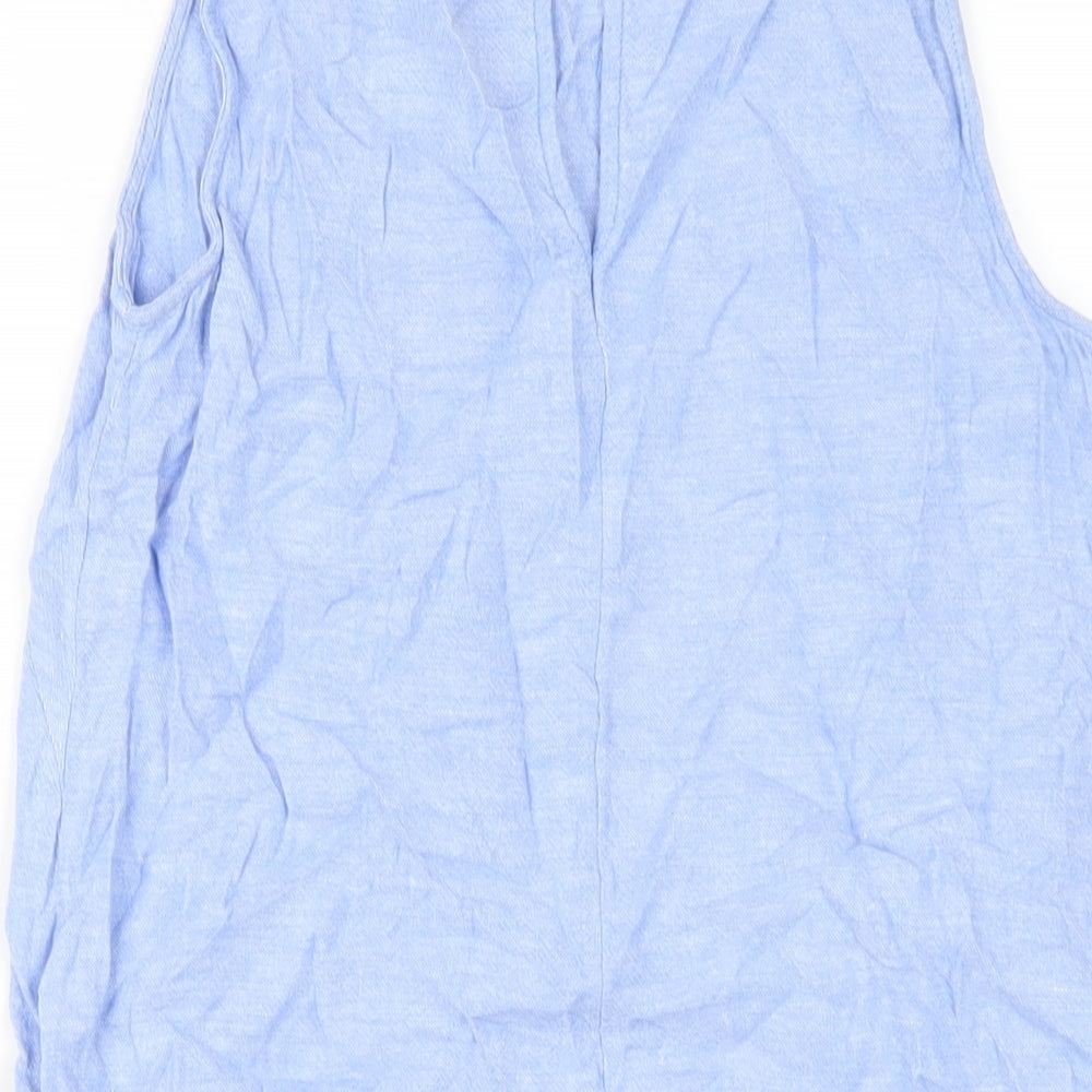 Marks and Spencer Womens Blue Linen A-Line Size 10 Round Neck Button