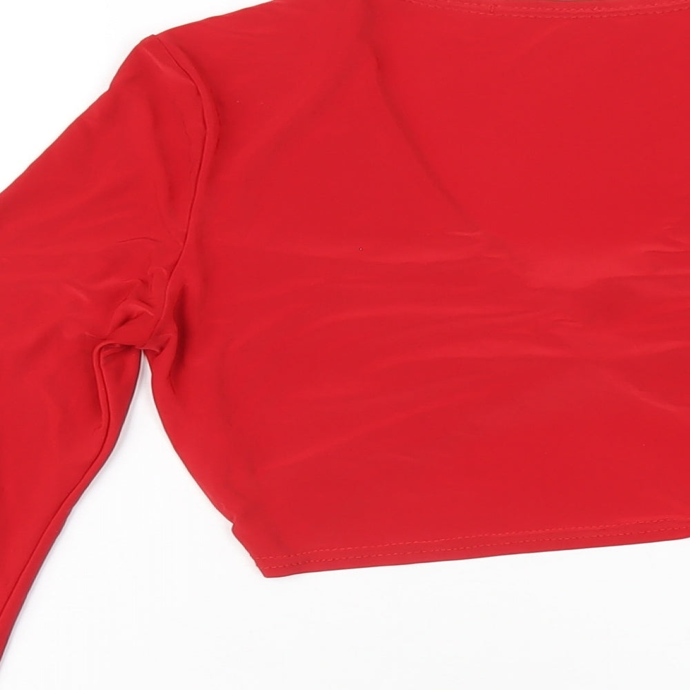 PRETTYLITTLETHING Womens Red Polyethylene Cropped T-Shirt Size 8 V-Neck