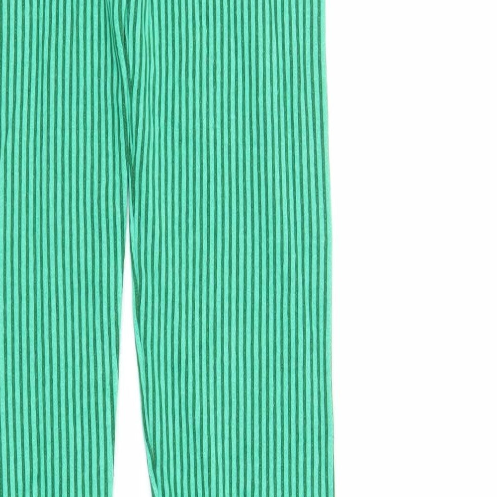 PRETTYLITTLETHING Womens Green Striped Viscose Carrot Leggings Size S L32 in - Elasticated Waist