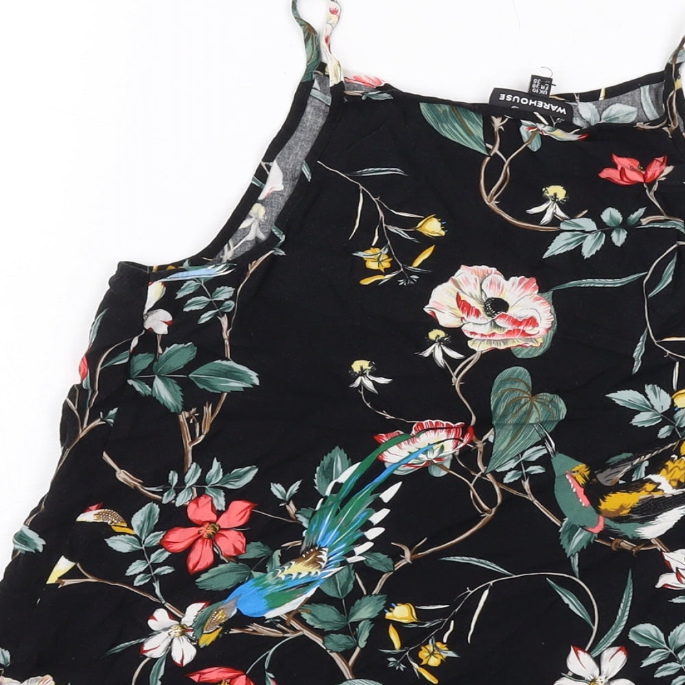 Warehouse Womens Black Floral Polyester Basic Tank Size 10 Sweetheart
