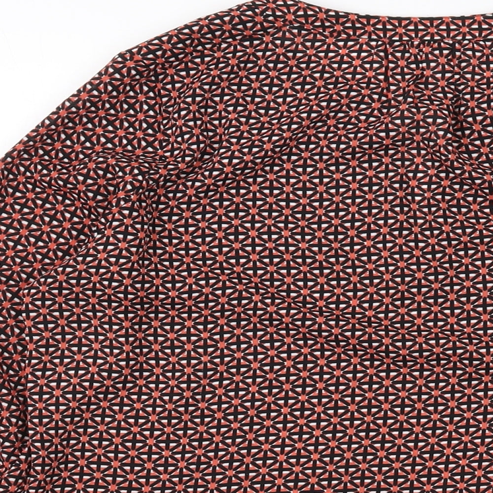 Marks and Spencer Womens Red Geometric Polyester Basic Blouse Size 12 V-Neck