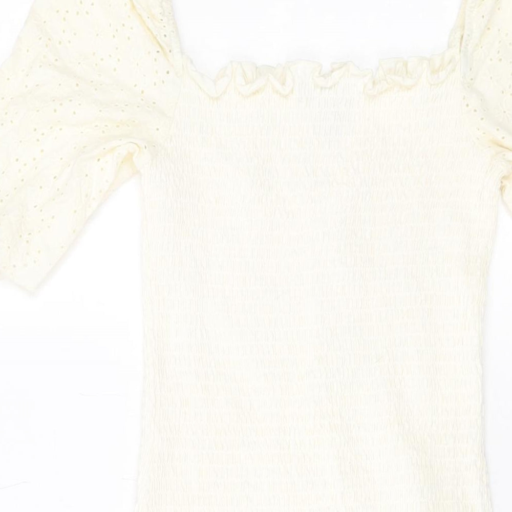 H&M Womens Ivory Cotton Bodycon Size 12 Square Neck Pullover