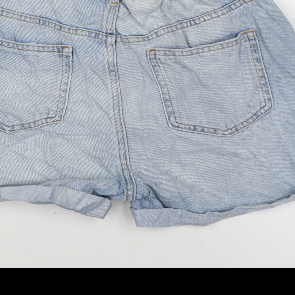 Marks and Spencer Girls Blue Cotton Biker Shorts Size 13-14 Years Extra-Slim Zip - Distressed