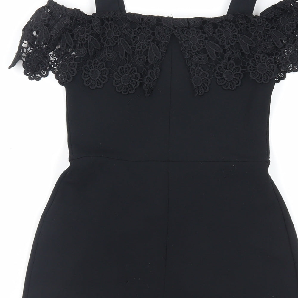 Lipsy Girls Black Polyester Playsuit One-Piece Size 5-6 Years Pullover - Crocheted Lace Detail