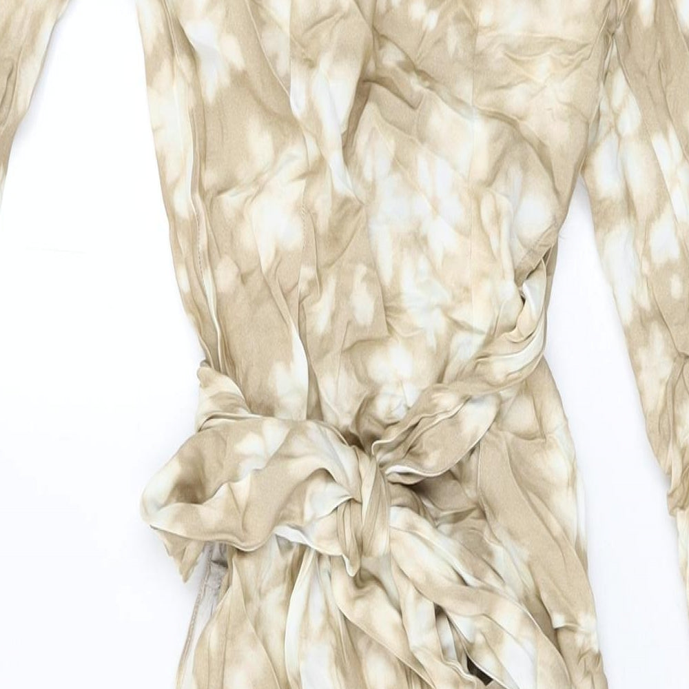 Zara Womens Beige Geometric Polyester Wrap Dress Size XS V-Neck Tie