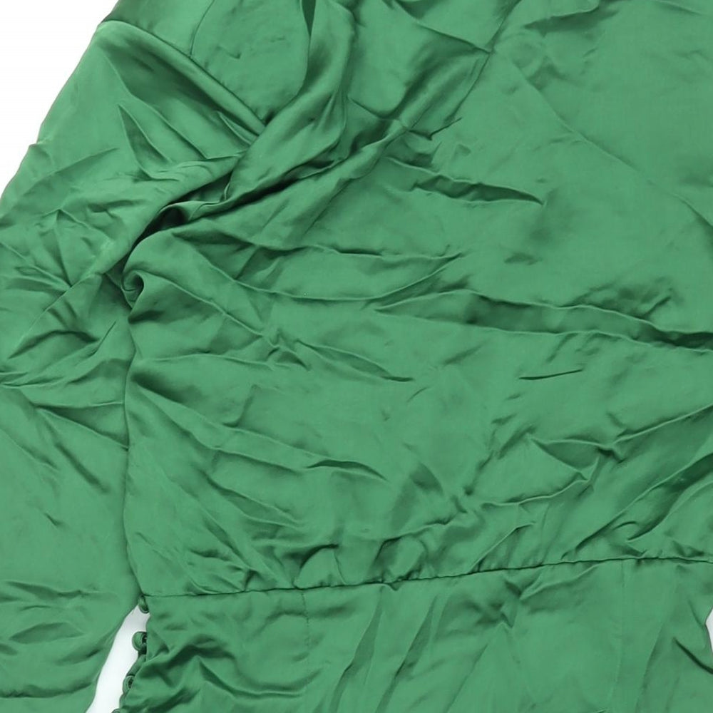 Zara Womens Green Polyester Shirt Dress Size XS Collared Zip - Rouched Button