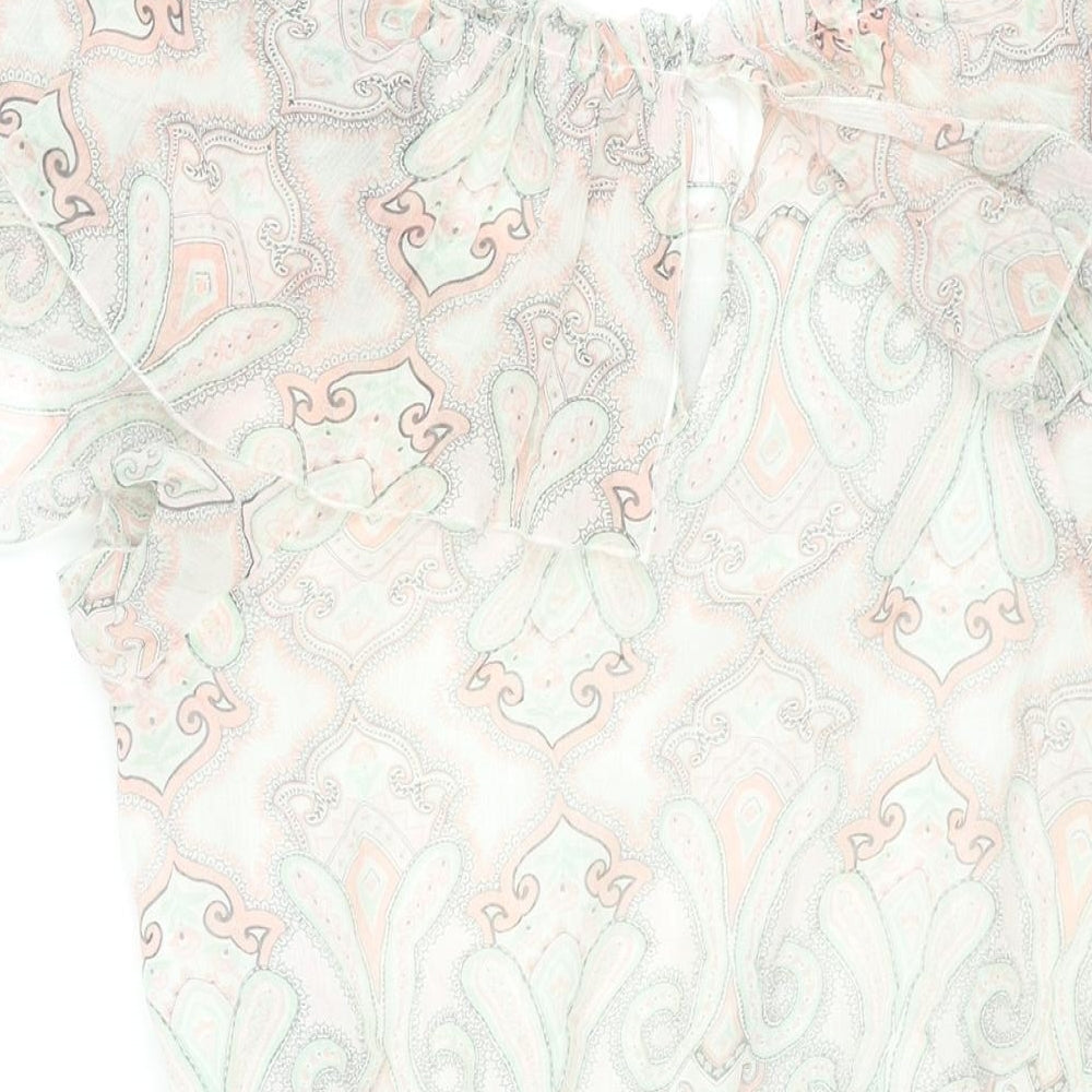 Red Herring Womens Multicoloured Geometric Polyester Shift Size 14 Scoop Neck Button - Frill