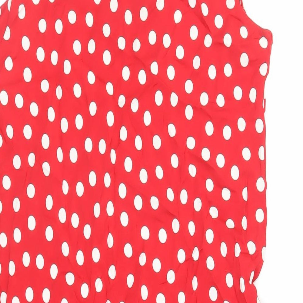 Marks and Spencer Womens Red Polka Dot Viscose A-Line Size 8 Round Neck Button