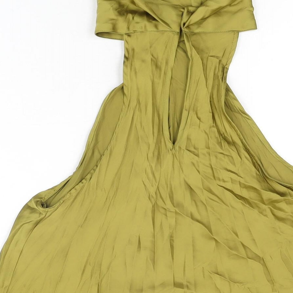 Zara Womens Green Polyester Basic Blouse Size S High Neck
