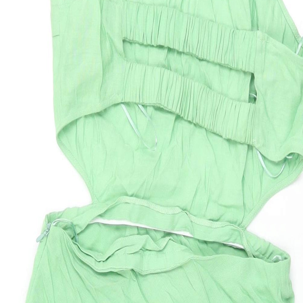 Zara Womens Green Viscose A-Line Size M Round Neck Tie