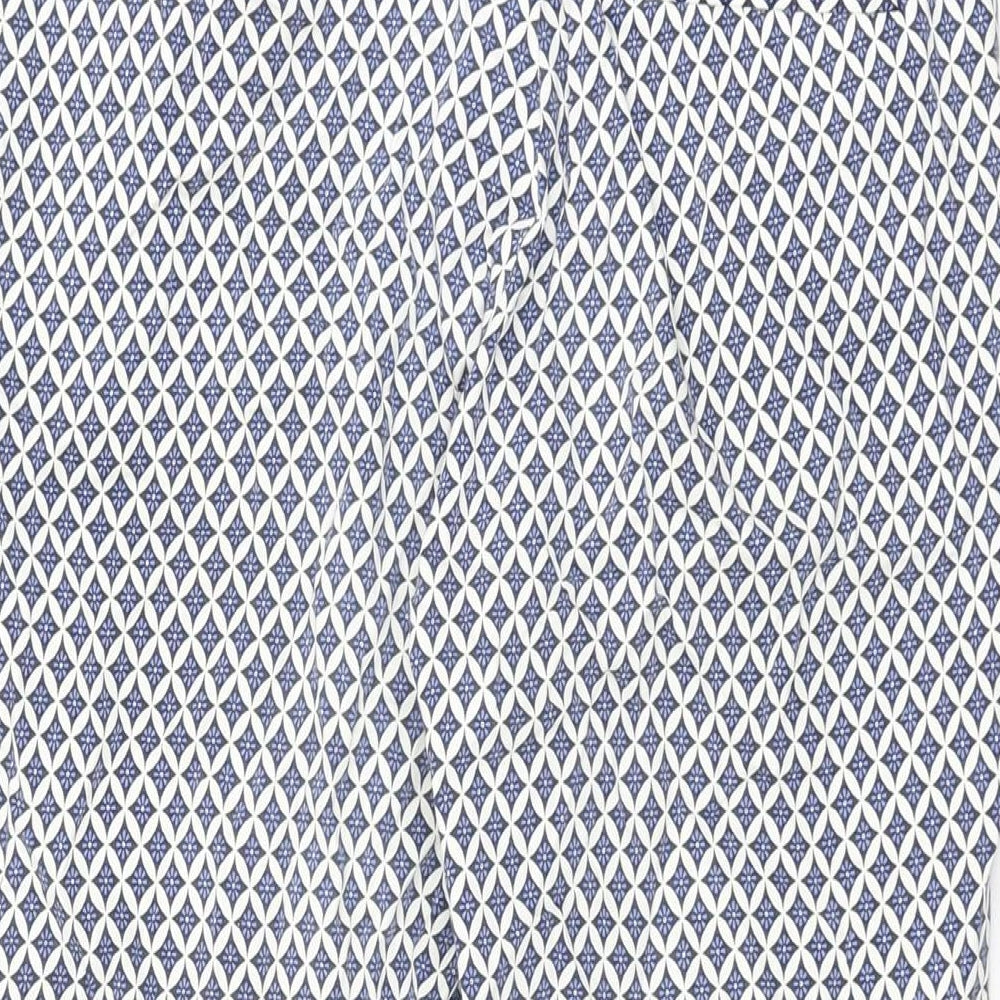 H&M Womens Blue Geometric Cotton Trousers Size 10 L27 in Regular Zip