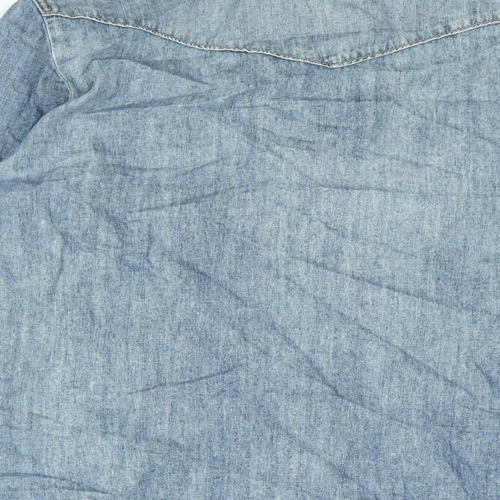 Topshop Womens Blue Cotton Basic Button-Up Size 12 Collared
