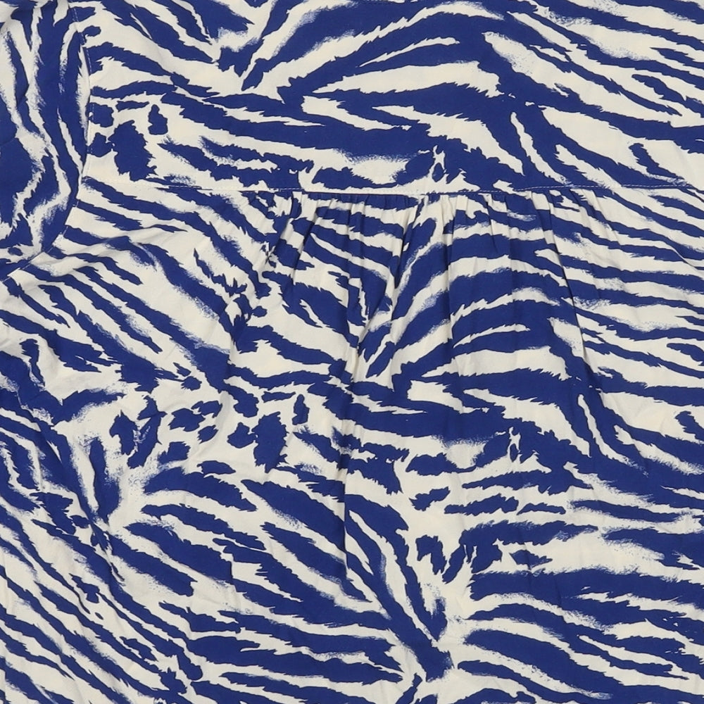 Marks and Spencer Womens Blue Animal Print Polyester Basic Blouse Size 10 Round Neck - Tiger Print