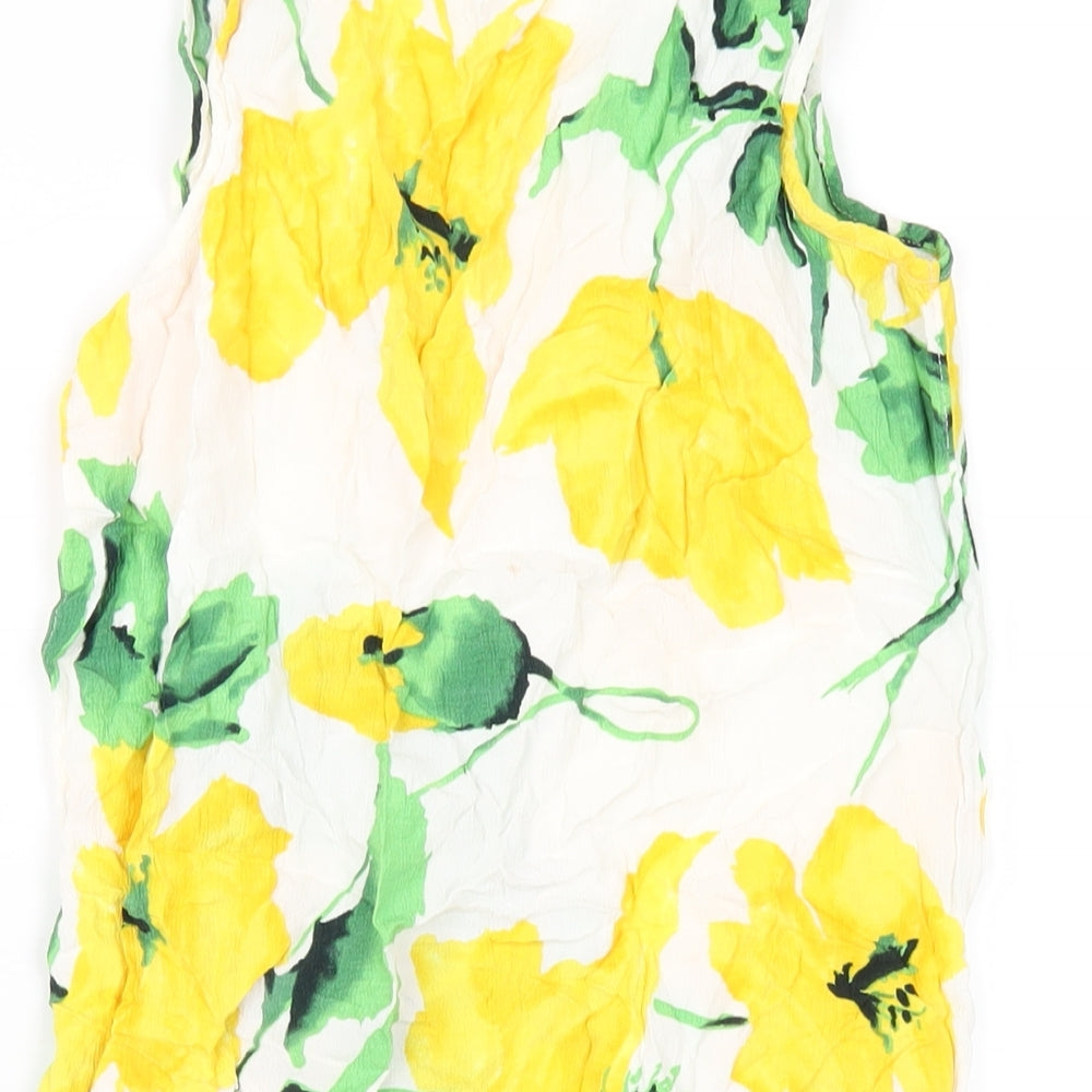 Marks and Spencer Womens Yellow Floral Viscose Basic Tank Size 8 Scoop Neck