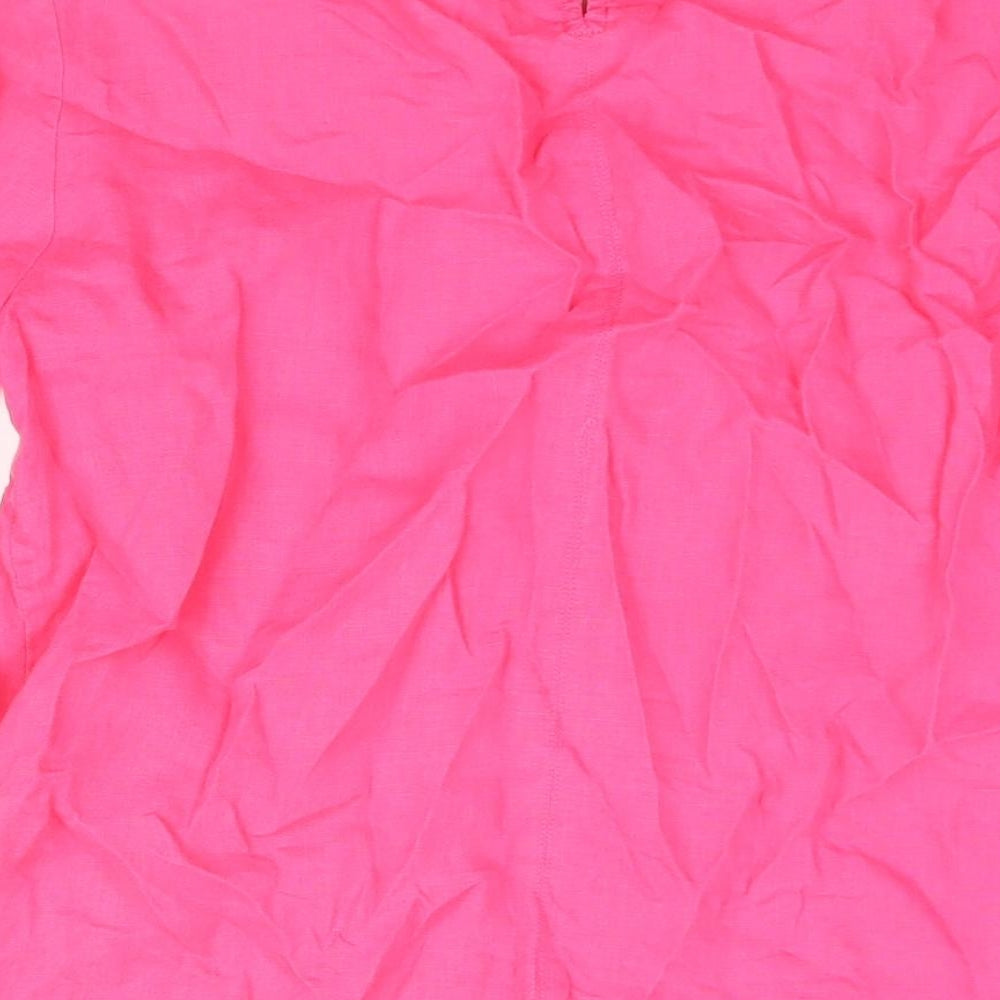 Marks and Spencer Womens Pink Viscose Basic Blouse Size 12 Round Neck - Frill