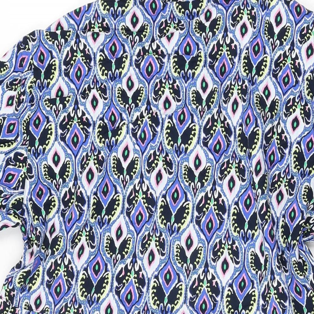 Marks and Spencer Womens Blue Geometric Viscose Shift Size 12 Round Neck Button
