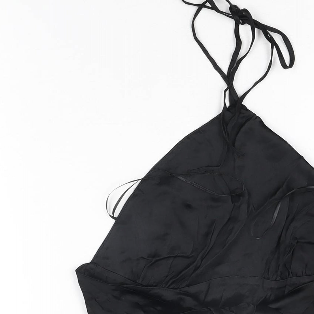 Zara Womens Black Viscose Cropped T-Shirt Size S Halter