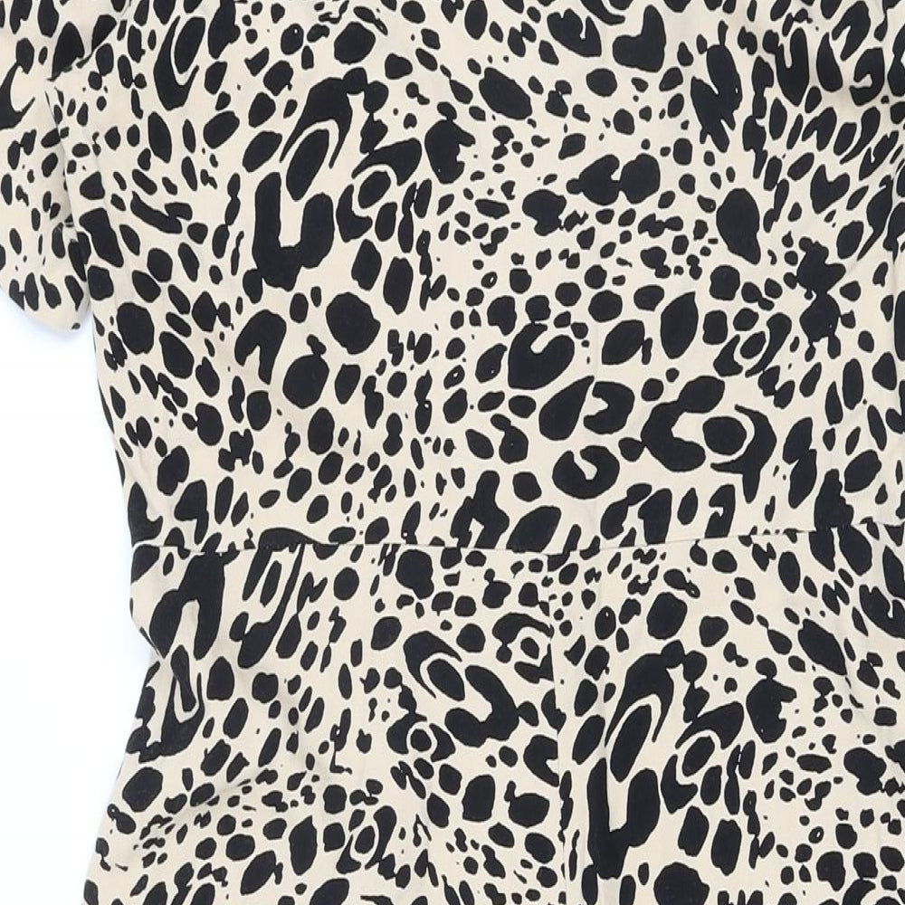Marks and Spencer Womens Beige Animal Print Viscose A-Line Size 12 Collared Button