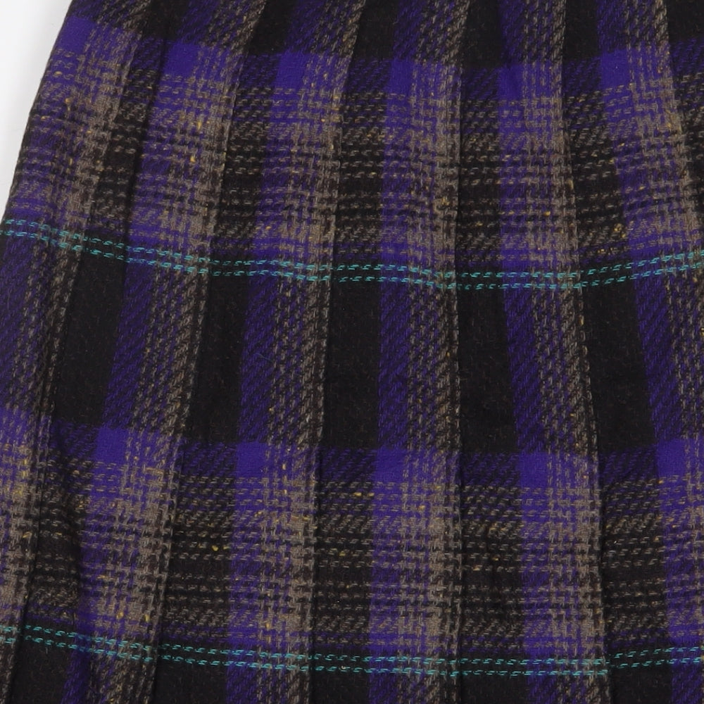 Laird Porch Womens Purple Plaid Wool A-Line Skirt Size 24 in Zip - Pleated