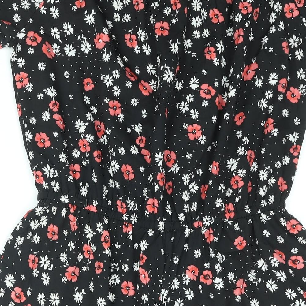 New Look Girls Black Floral Polyester Playsuit One-Piece Size 15 Years Pullover