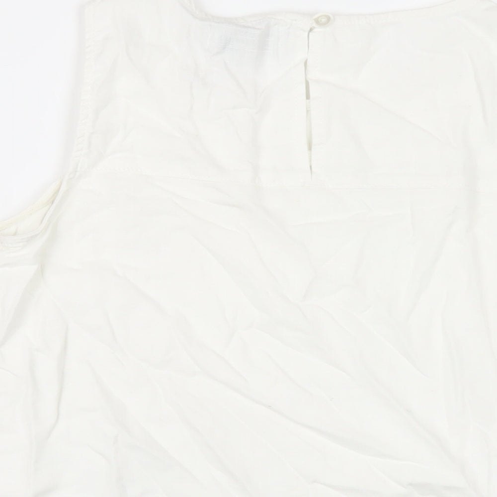 NEXT Womens White Linen Basic T-Shirt Size 12 Round Neck