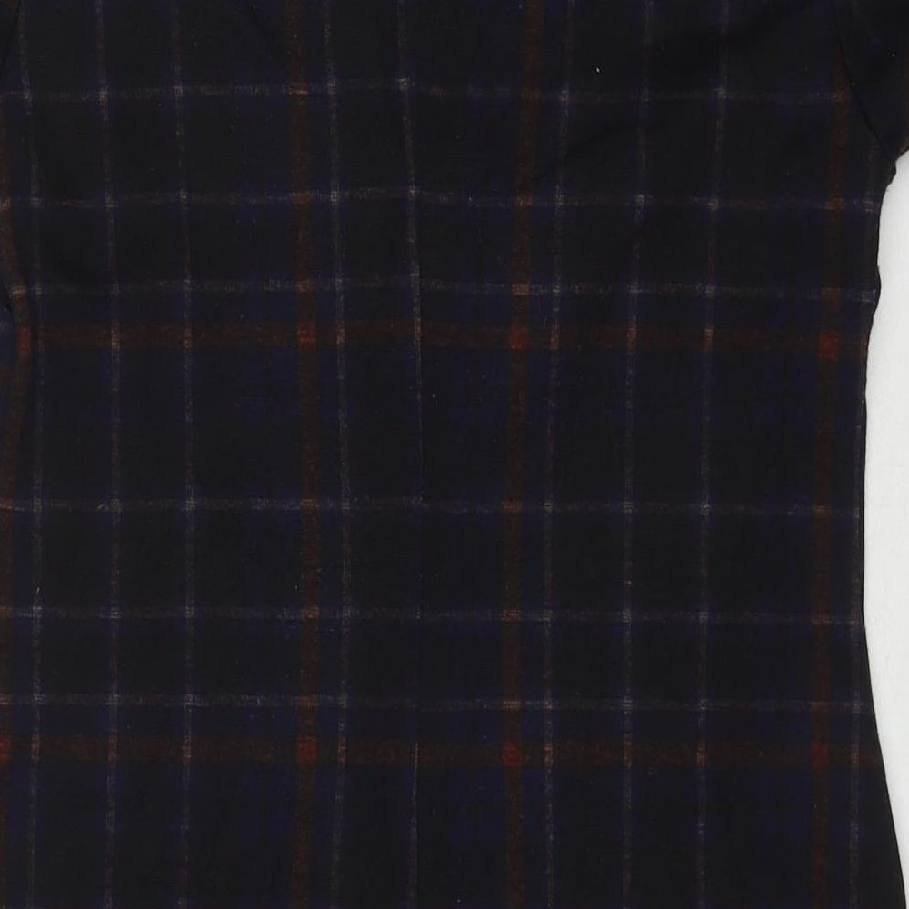 New Look Womens Black Check Polyester A-Line Size 8 Round Neck Pullover
