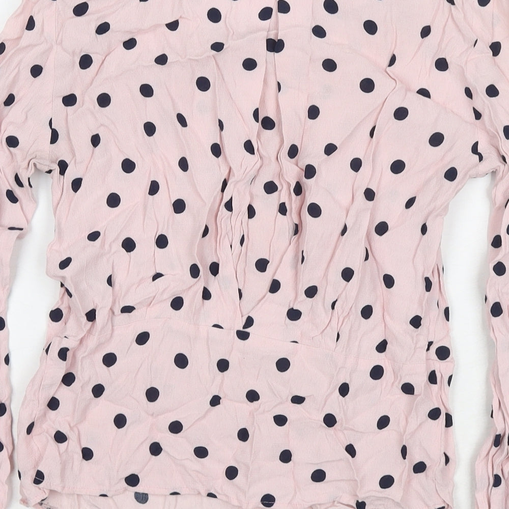 Marks and Spencer Womens Pink Polka Dot Viscose Basic Blouse Size 8 Round Neck