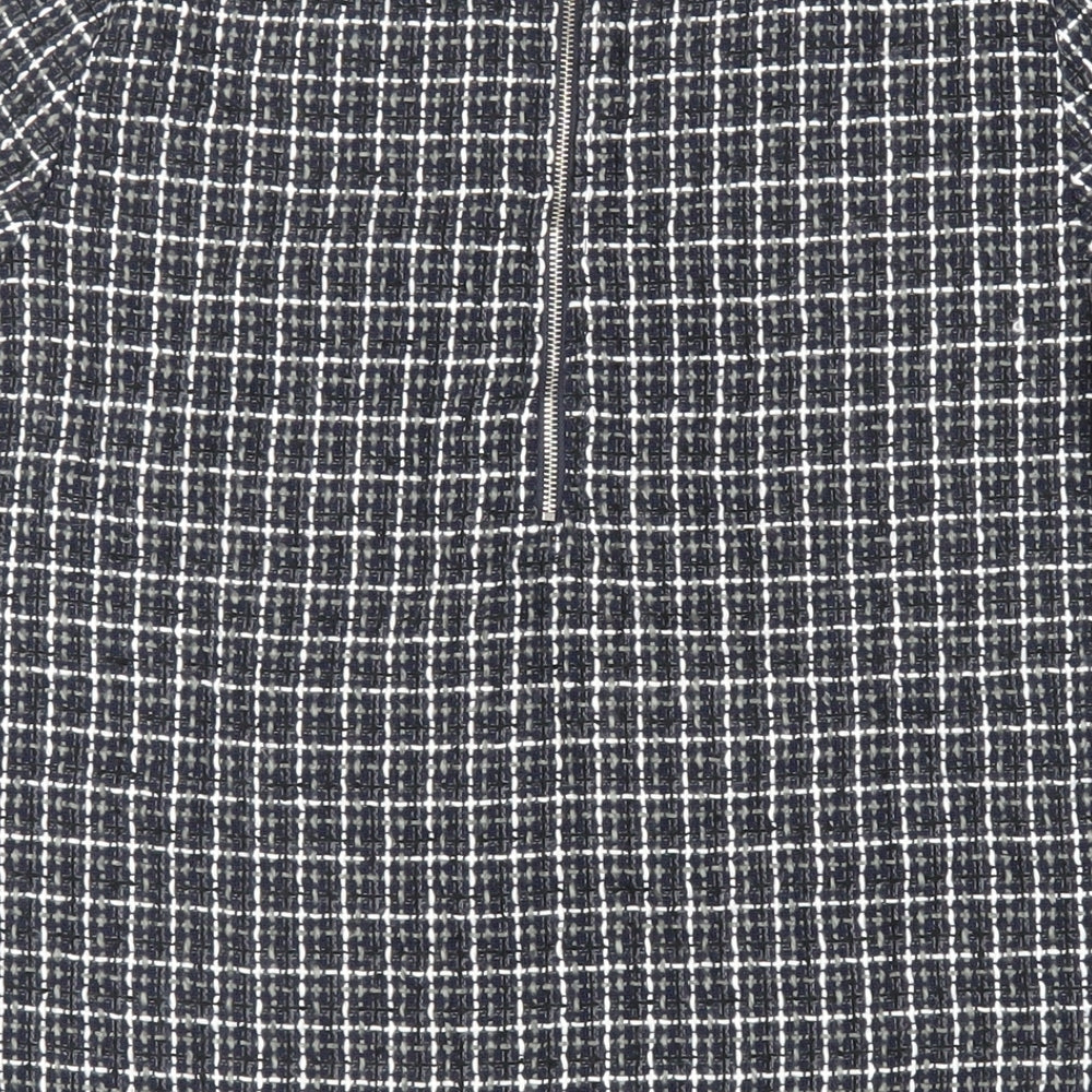 Kilibbi Womens Blue Plaid Polyester Basic Blouse Size M Round Neck - Fringe Detail