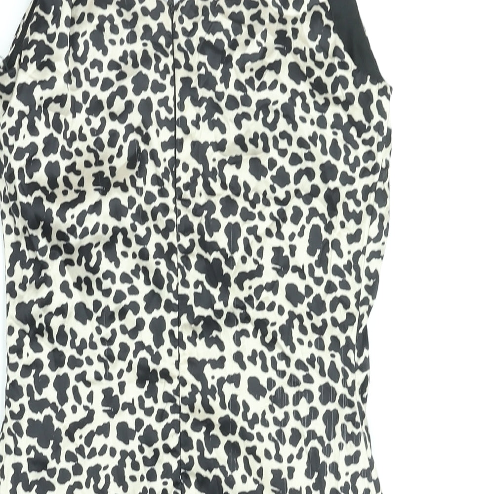 Missguided Womens Black Animal Print Polyester Mini Size 4 Scoop Neck Zip
