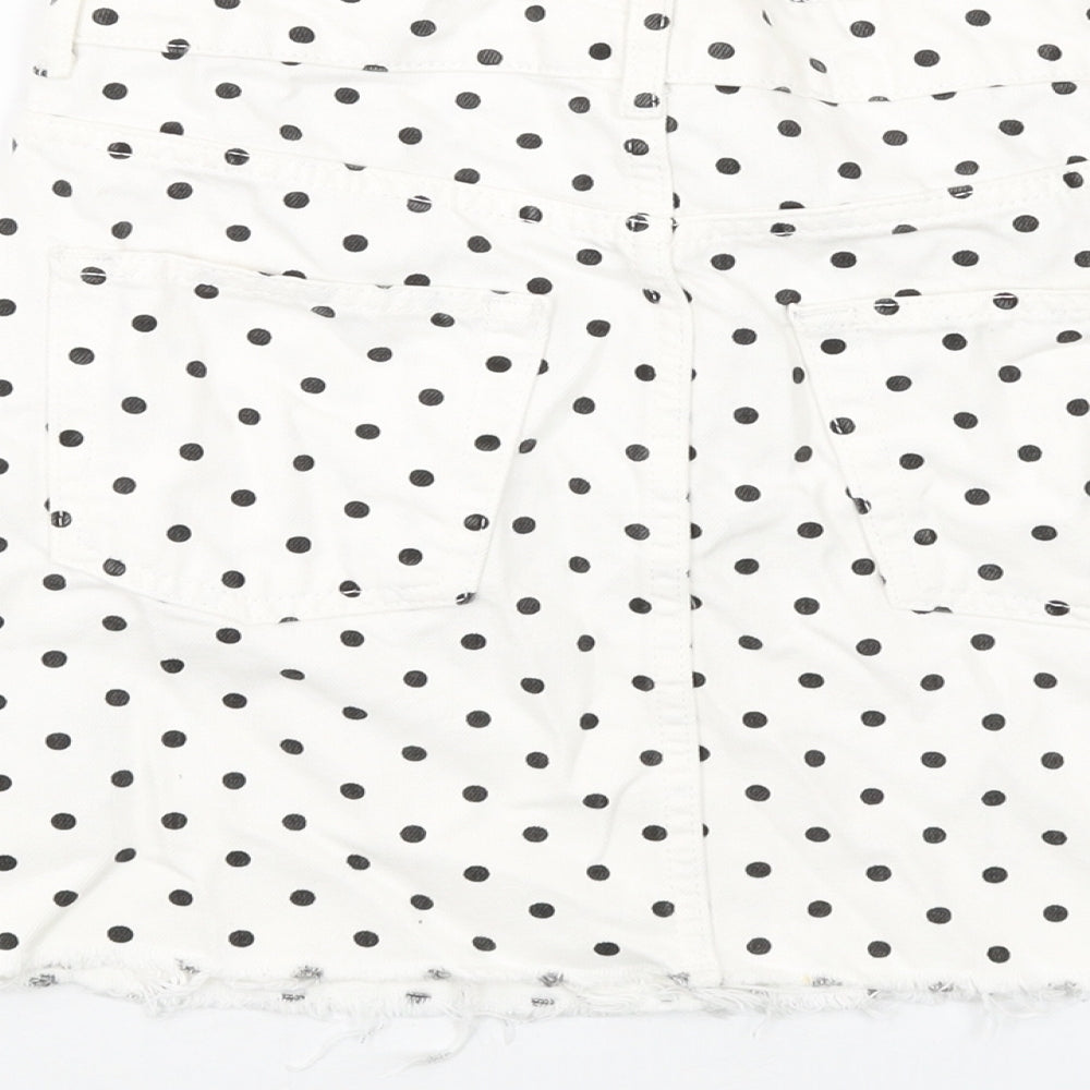 Topshop Womens Ivory Polka Dot Cotton Mini Skirt Size 8 Button