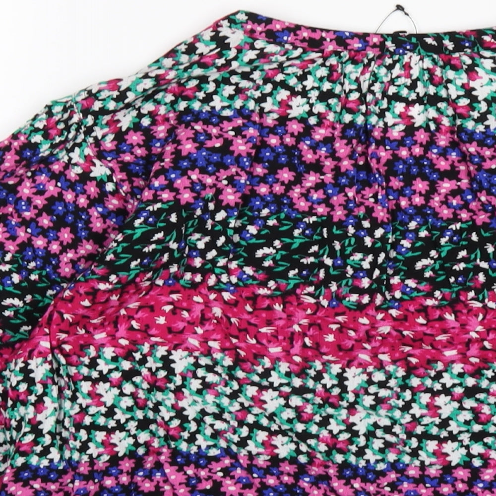 Marks and Spencer Womens Multicoloured Floral Viscose Basic Button-Up Size 8 V-Neck