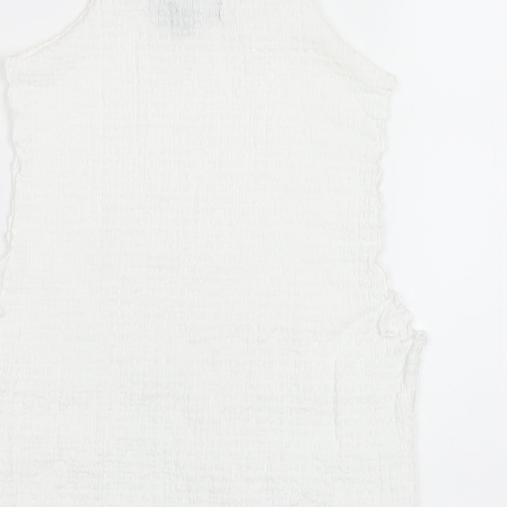 New Look Womens White Polyester Basic T-Shirt Size 14 Round Neck