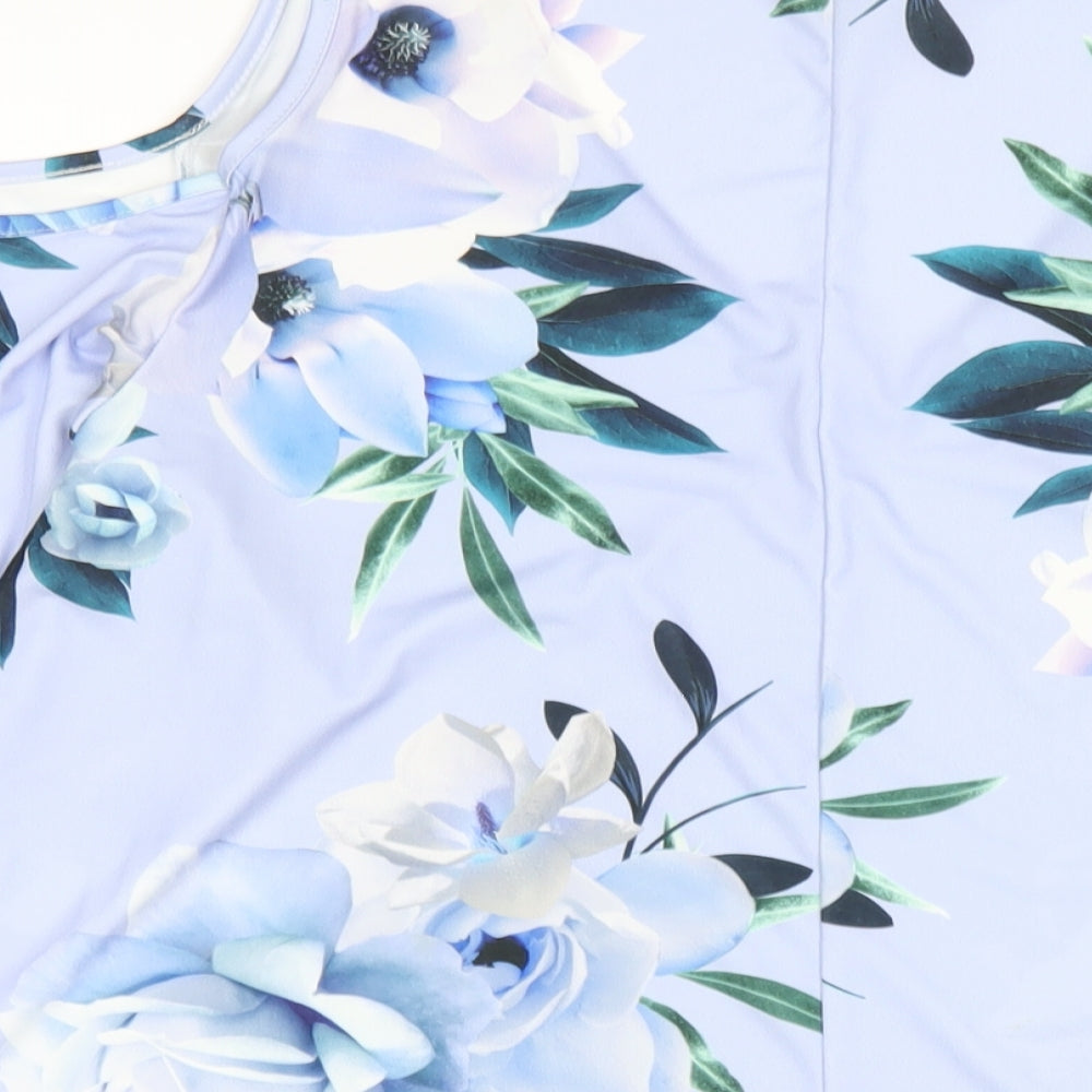 Yours Womens Blue Floral Polyester Basic T-Shirt Size 20 V-Neck