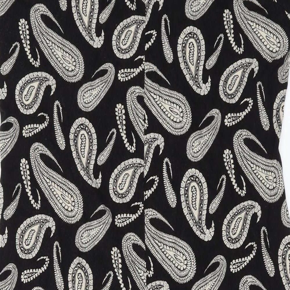 Marks and Spencer Womens Black Geometric Viscose A-Line Size 18 Square Neck Pullover