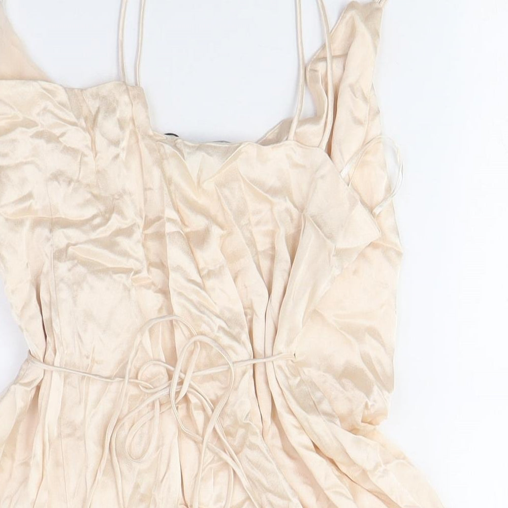 Zara Women Beige Camisole Blouse M V-Neck Satin