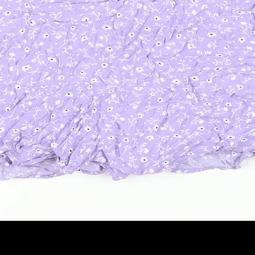 Zara Womens Purple Floral Viscose Mini Skort Size M Regular Zip