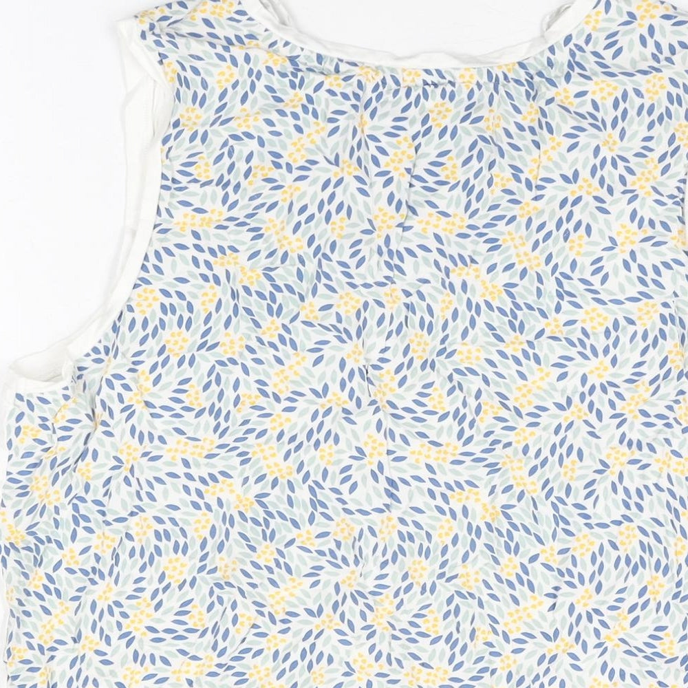 Maison de Nimes Womens White Geometric Cotton Basic T-Shirt Size 14 Round Neck - Live Faithfully, Leaf Print